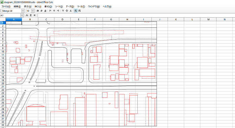 道路の縁、構成線、および建物